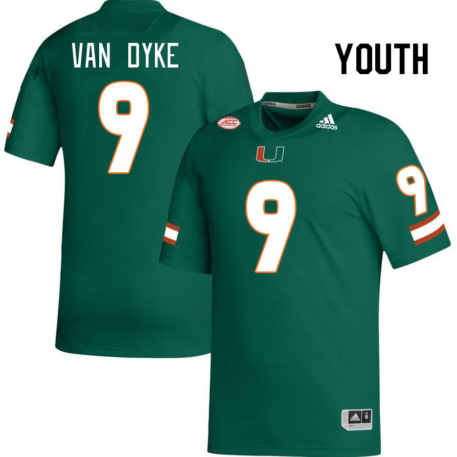 Youth #9 Tyler Van Dyke Miami Hurricanes College Football Jerseys Stitched-Green - Click Image to Close